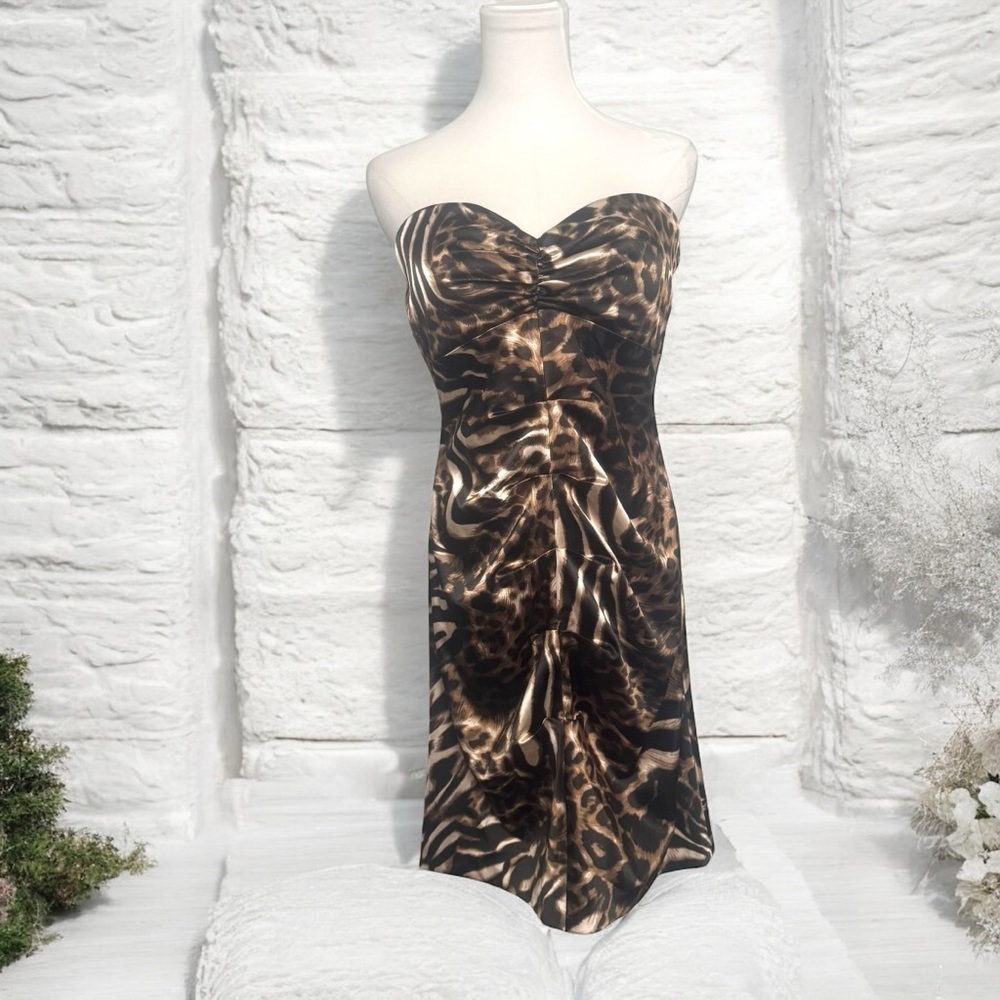 Y2K NWT deadstock le chateau Leopard Print Strapless Dress satin L mobwife